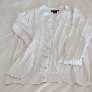 Women's White Ribbed Button-Front Cardigan